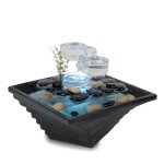 Fontaine cascade de jarre en verre et c�ramique blanc et noir - h 20cm