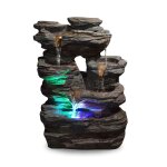 Fontaine cascade nature rochier en rsine gris et clairage led - h35