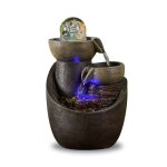 Fontaine cascade zen en jarre r�sine bronze et lumi�re led - h28