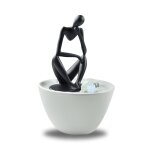 Fontaine moderne figurine penseur amovible rsine noir et blanc - h26
