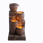 Fontaine solaire en forme de bol en polyrsine, marron