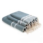 Foutas de bain (1 + 2) coton bleu ptrole 100x200 + 2(50x80)