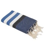 Fouta tricolore coton bleu grec & bleu & noir 100x200 Fouta tricolore coton bleu grec & bleu & noir 100x200