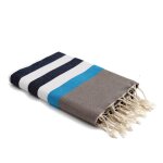Fouta tricolore coton bleu jean & bleu azur 100x200