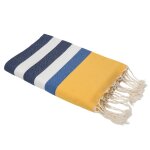 Fouta tricolore coton bleu jean & jaune & bleu 100x200 Fouta tricolore coton bleu jean & jaune & bleu 100x200