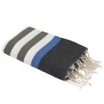 Fouta tricolore coton vert kaki & noir & bleu 100x200