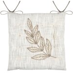 Galette de chaise feuillage - effet matire en coton brod ecru 38 x