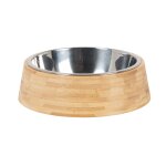 Gamelle pour chat et chien en inox et support en bambou d14