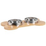 Gamelles pour chien et chat (x2) et support os en bambou