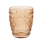 Gobelet en verre ambr motif floral en relief