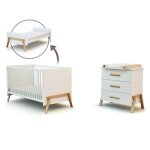 Grand duo lit et commode  langer 3 tiroirs en bois