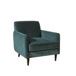 Grand fauteuil en velours bleu paon