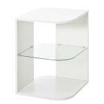 Guéridon design contemporain étagère verre trempé aspect bois blanc Guéridon design contemporain étagère verre trempé aspect bois blanc