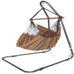 Hamac chaise xl en coton noir et marron et support en m�tal