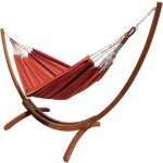 Hamac l en coton multicolore et support en bois de mélèze Hamac l en coton multicolore et support en bois de mélèze