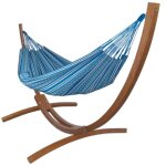 Hamac l en coton tuquoise et support en bois de m�l�ze