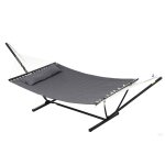 Hamac sur pied 1 place ttire toile matelass acier gris fonc