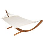 Hamac sur pied avec structure en bois 2 personnes 205 x 150 cm blanc