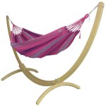 Hamac xl en coton rose et pied en bois d'pica