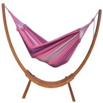 Hamac xl en coton rose et pied en bois de mlze