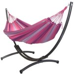Hamac xl en coton rose et support en mtal