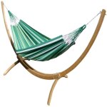 Hamac xxl en coton multicolore et support en bois d'épicéa Hamac xxl en coton multicolore et support en bois d'épicéa