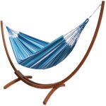 Hamac xxl en coton multicolore et support en bois de mélèze Hamac xxl en coton multicolore et support en bois de mélèze