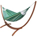 Hamac xxl en coton multicolore et support en bois de mélèze Hamac xxl en coton multicolore et support en bois de mélèze