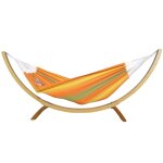Hamac xxl en coton vert et jaune et son pied en bois d'�pic�a