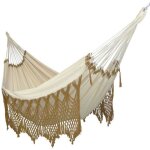 Hamac xxl avec franges en coton blanc et dor
