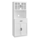 Haut placard avec portes en verre et tagres rglables blanc