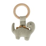 Hochet dinosaure en bois de htre et coton vert kaki