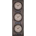 Horloge 3 cadrans 33x107 cm en verre et m�tal gris