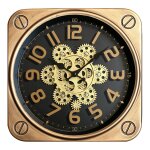 Horloge carrée à mécanismes métal doré 35cm Horloge carrée à mécanismes métal doré 35cm