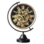 Horloge mcanisme sur pied en mtal noir