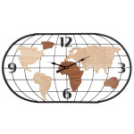 Horloge murale carte du monde filaire noire et marron 81x44 Horloge murale carte du monde filaire noire et marron 81x44