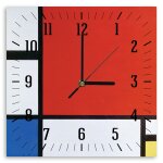Horloge murale composition ii en rouge, bleu et jaune 30x30cm
