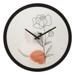 Horloge murale ronde en bois et verre avec fleurs  40x3, 5 cm