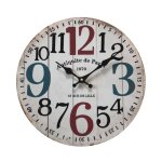 Horloge murale ronde effet bois blanc rouge et bleu  33, 8 cm