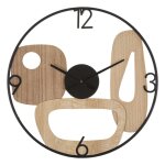 Horloge murale ronde en mtal et bois brun  60x2, 5 cm