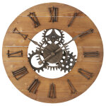 Horloge murale à rouages en sapin et métal noir d89 Horloge murale à rouages en sapin et métal noir d89