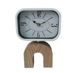 Horloge de table effet bois et mtal brun et blanche 24x16x5 cm