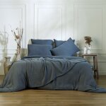 Housse de couette gaze de coton bleu orage 260x240