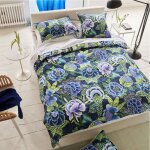 Housse de couette imprim�e en percale de coton bleu 200x200