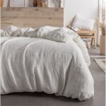 Housse de couette lin lav� 2 personnes uni 220x240 cm blanc