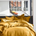 Housse de couette lin lavé jaune 240x260 cm Housse de couette lin lavé jaune 240x260 cm