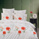 Housse de couette en percale de coton blanc motif rouge 240x220 cm Housse de couette en percale de coton blanc motif rouge 240x220 cm