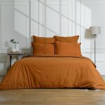Housse de couette percale de coton caramel 260x240