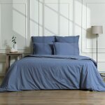 Housse de couette percale de coton denim 240x220 Housse de couette percale de coton denim 240x220