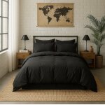 Housse de couette percale coton noir minuit 240x220 cm